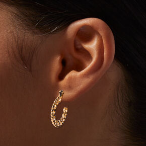 Gold-tone Heart Print Hoop Earrings,