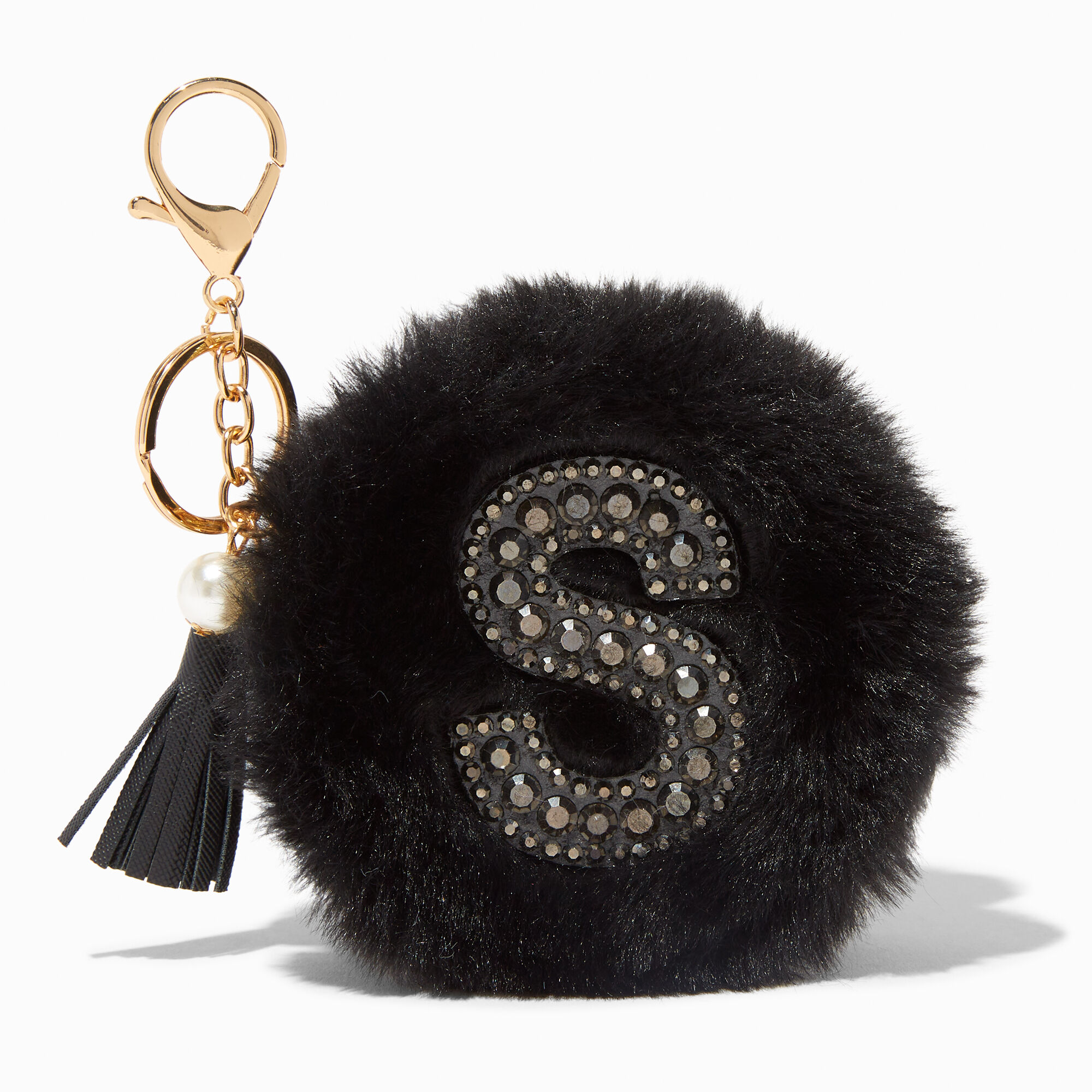 View Claires Furry Pearl Initial Coin Purse Keychain S Black information