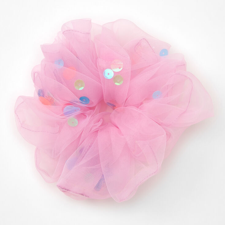Claire's Chouchou géant avec confettis en tulle transparente — Rose