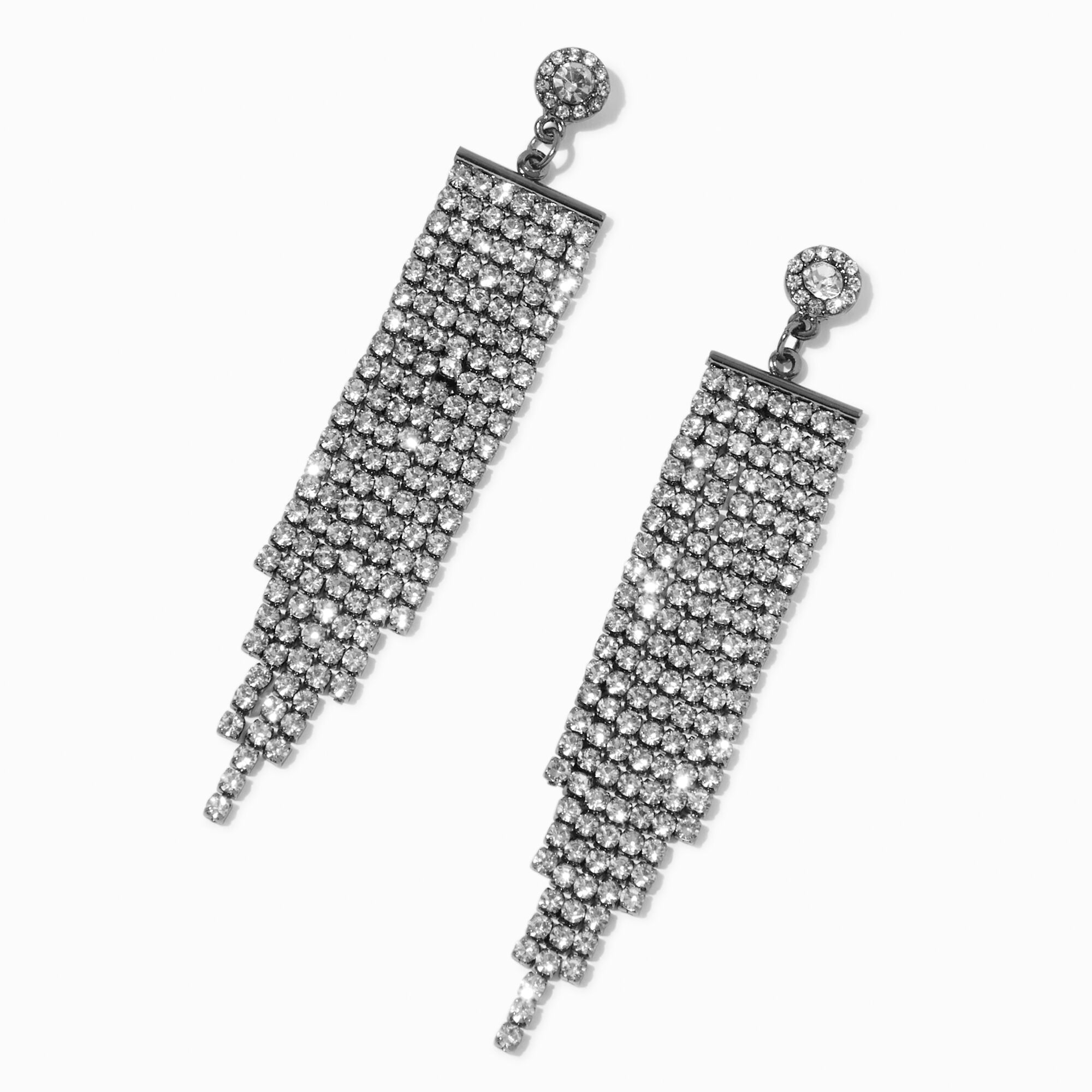 View Claires Crystal Tassel 3 Drop Earrings Silver information