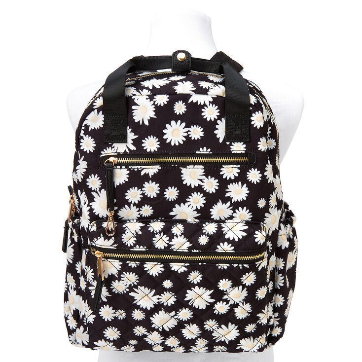 Daisy Quilted Nylon Functional Backpack - Black | Claire's
