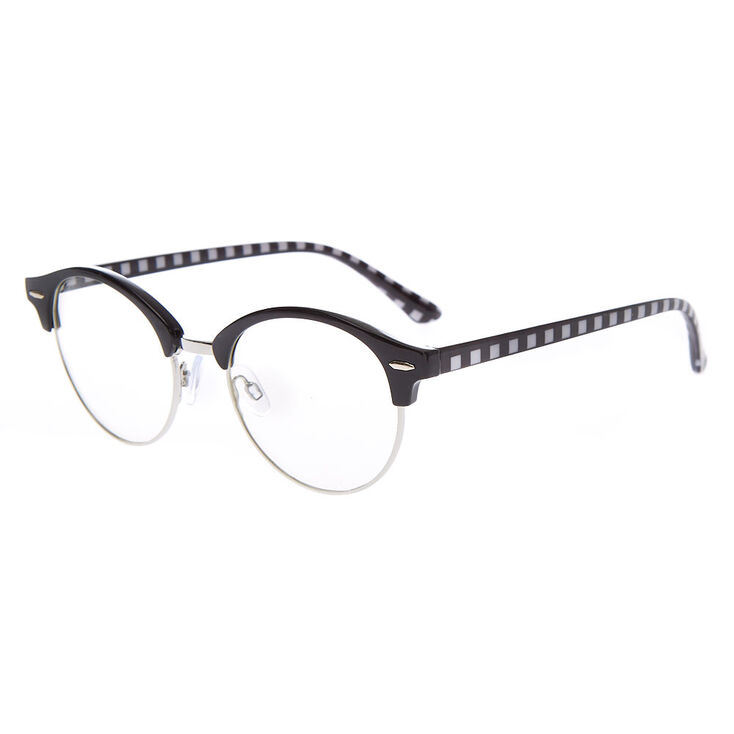 Checkered Browline Clear Lens Frames - Black,