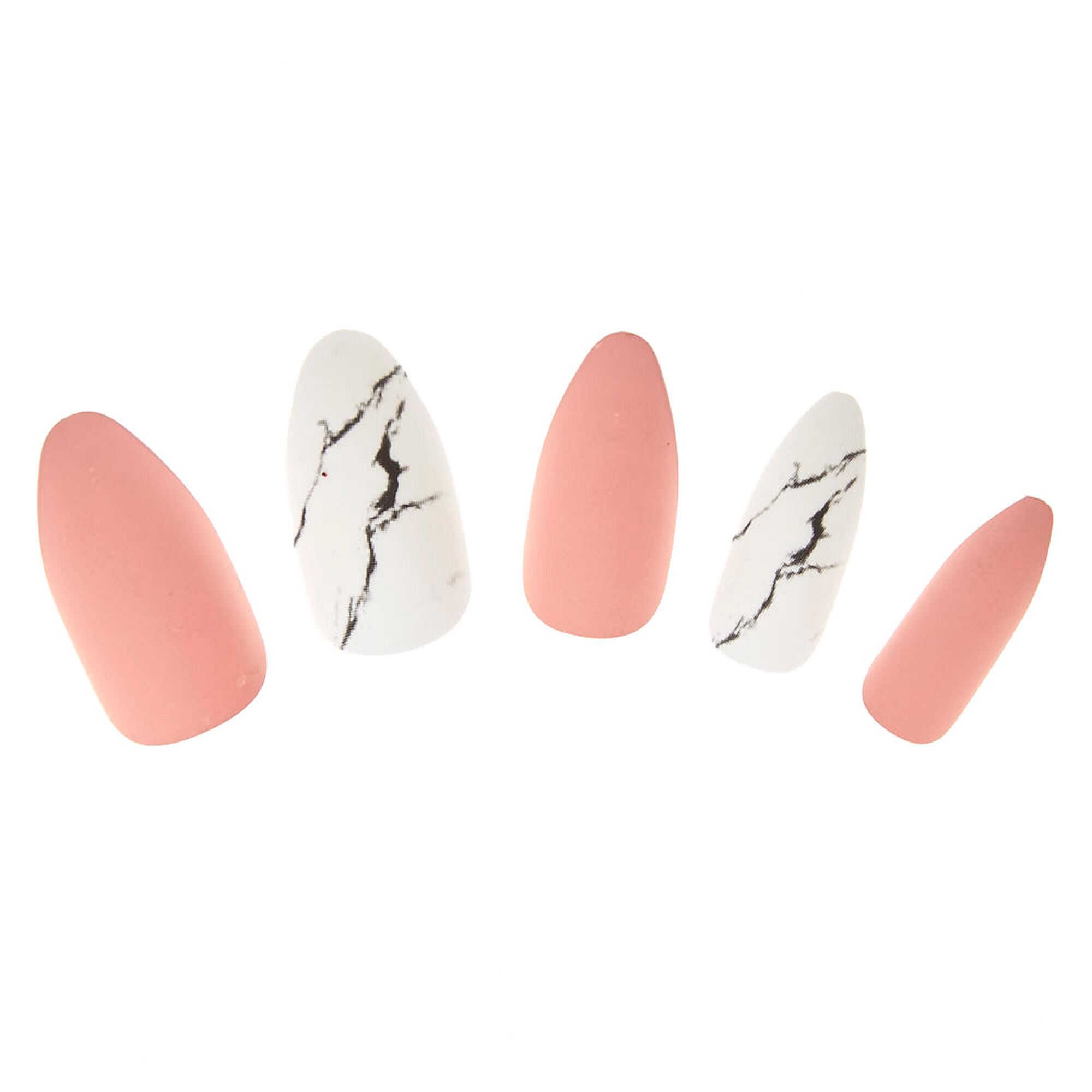 Blush White Marble Stiletto Faux Nail Set 24 Pack Claire S