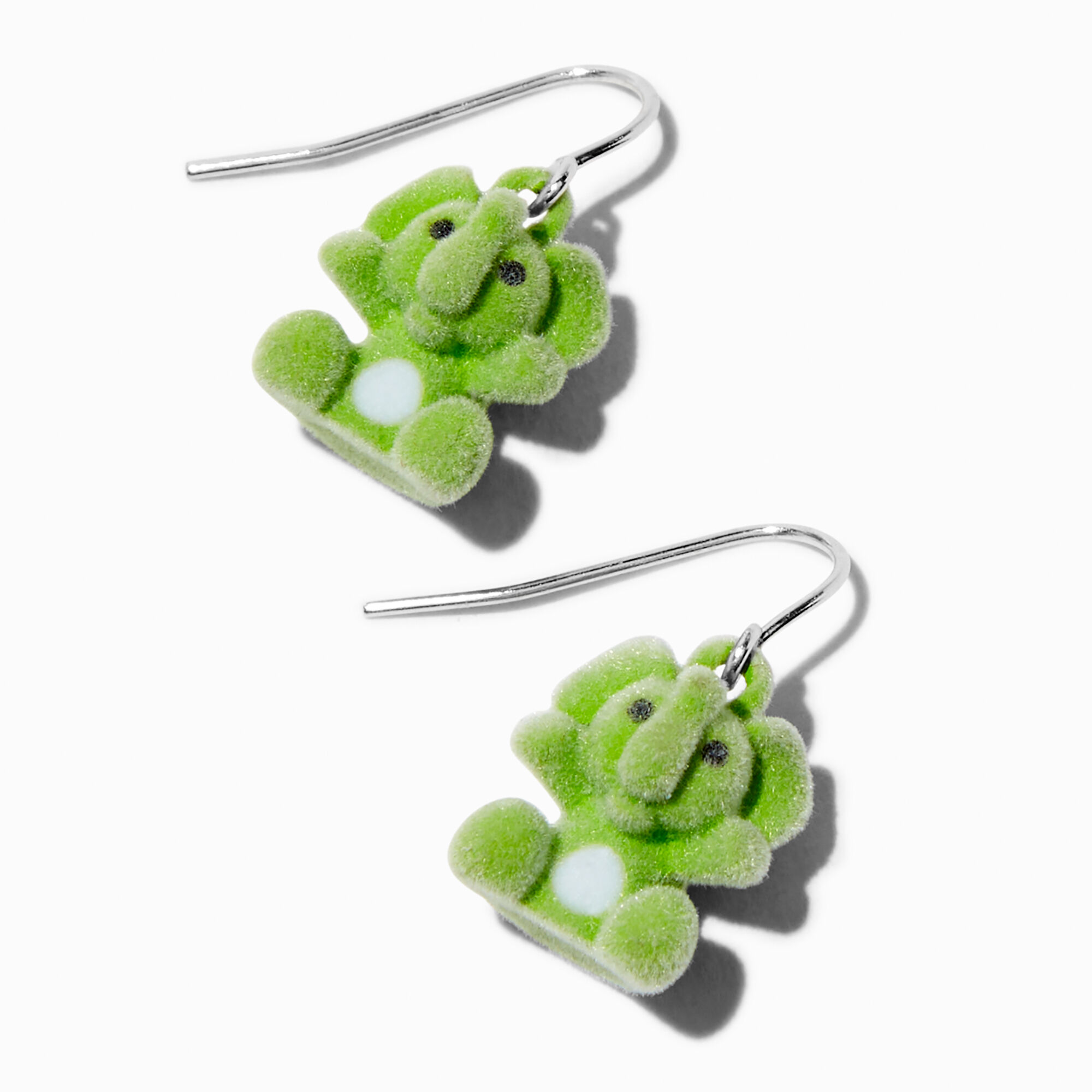 View Claires Fuzzy Elephant 1 Drop Earrings Green information