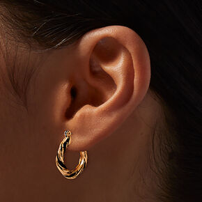 Gold-tone &amp; Black 20mm Twisted Hoop Earrings,
