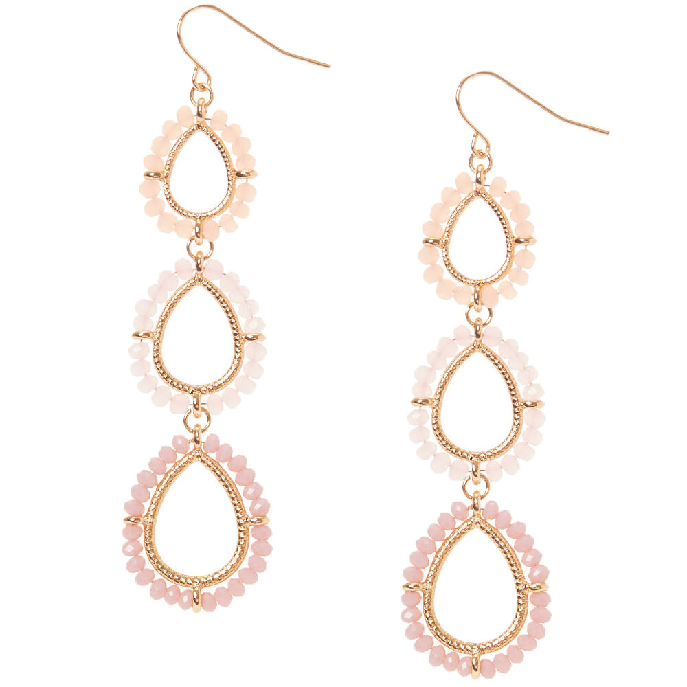 Gold 2.5" Beaded Drop Earrings,