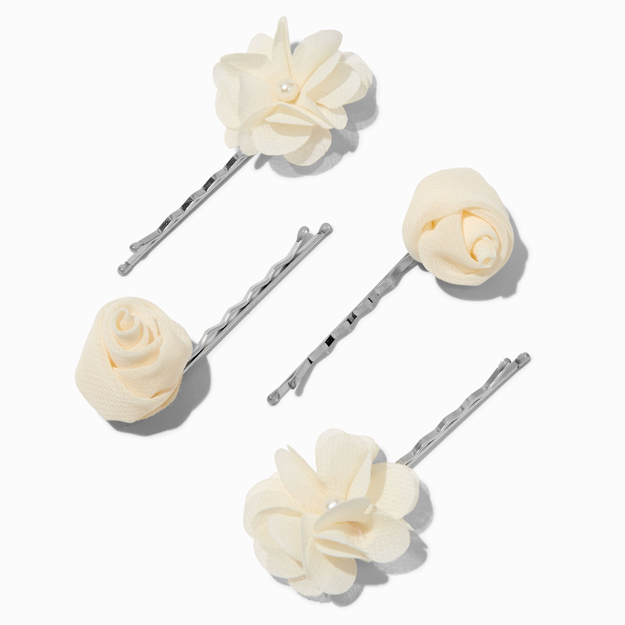 View Claires Tulle Flower Pearl Hair Pins 4 Pack Ivory information