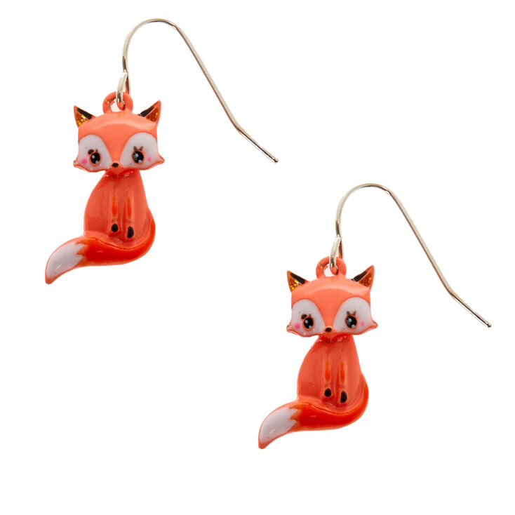 Silver 1&quot; Farrah the Fox Drop Earrings - Orange,