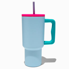 Light Blue Colorblock Stainless Steel Handled Tumbler,