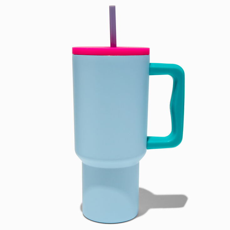 Light Blue Colourblock Stainless Steel Handled Tumbler,