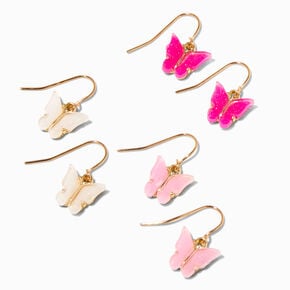 Gold-tone 1&quot; Glow in the Dark Butterfly Drop Earrings - 3 Pack,
