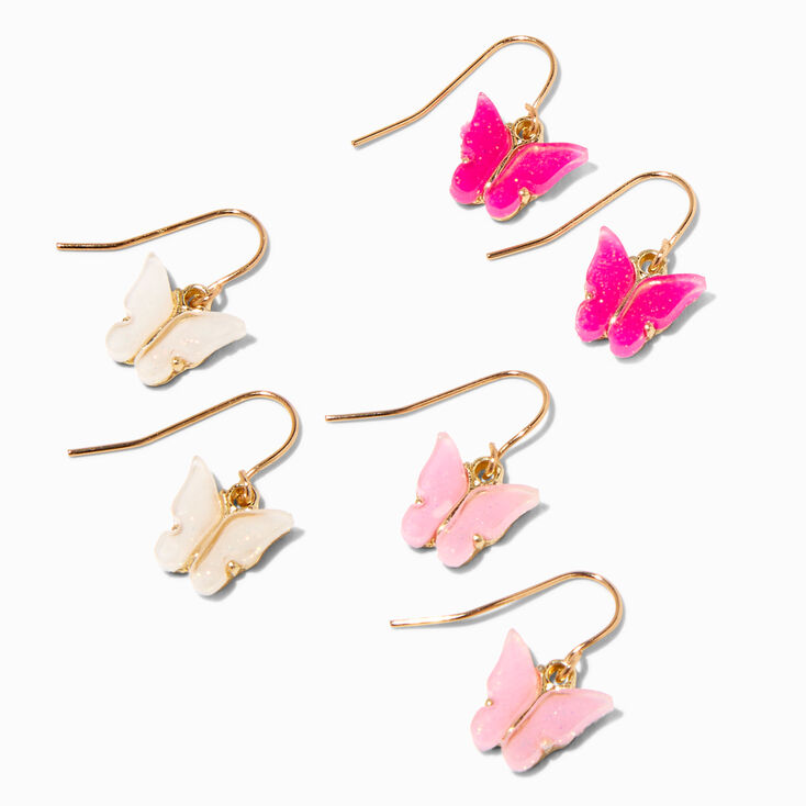Glow in the Dark Butterfly 1&quot; Drop Earrings - 3 Pack,
