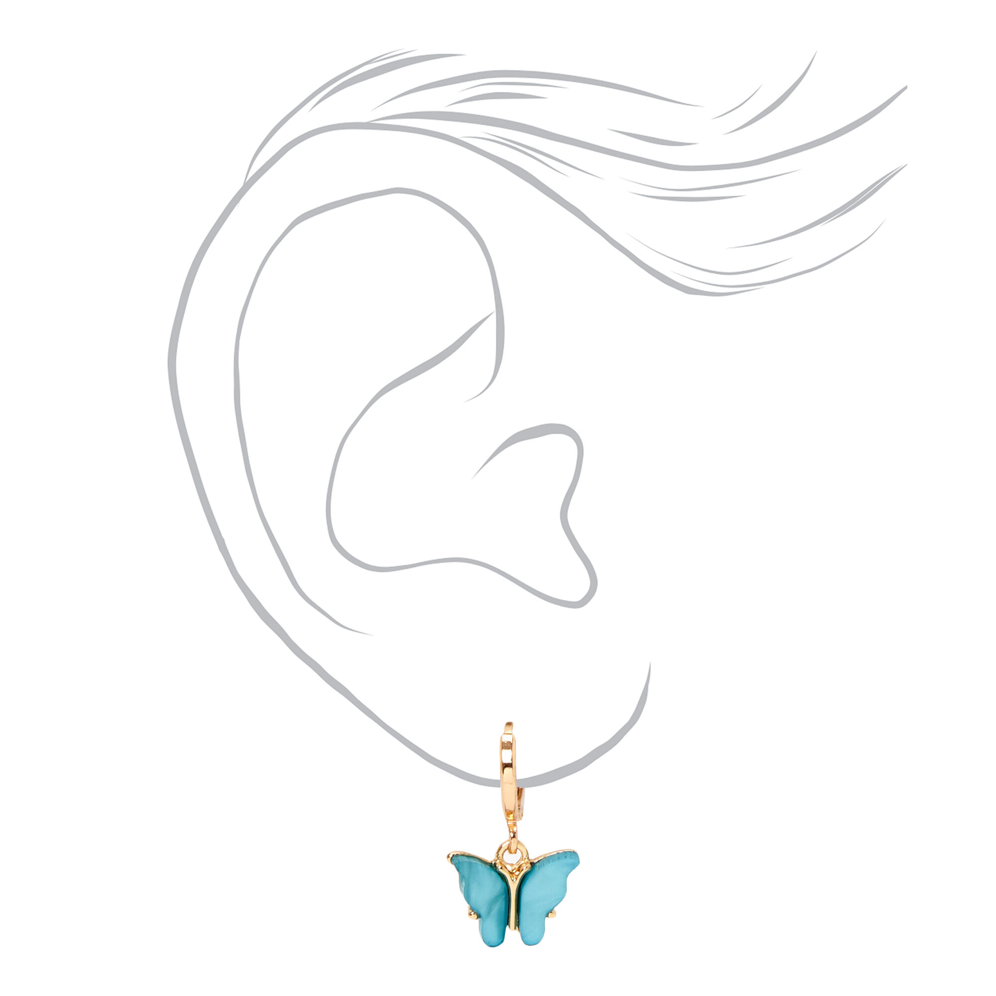 Gold 10MM Blue Butterfly Huggie Hoop Earrings,