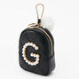 Porte-cl&eacute;s mini sac &agrave; dos perles d&#39;imitation &agrave; initiale - Noir, G,