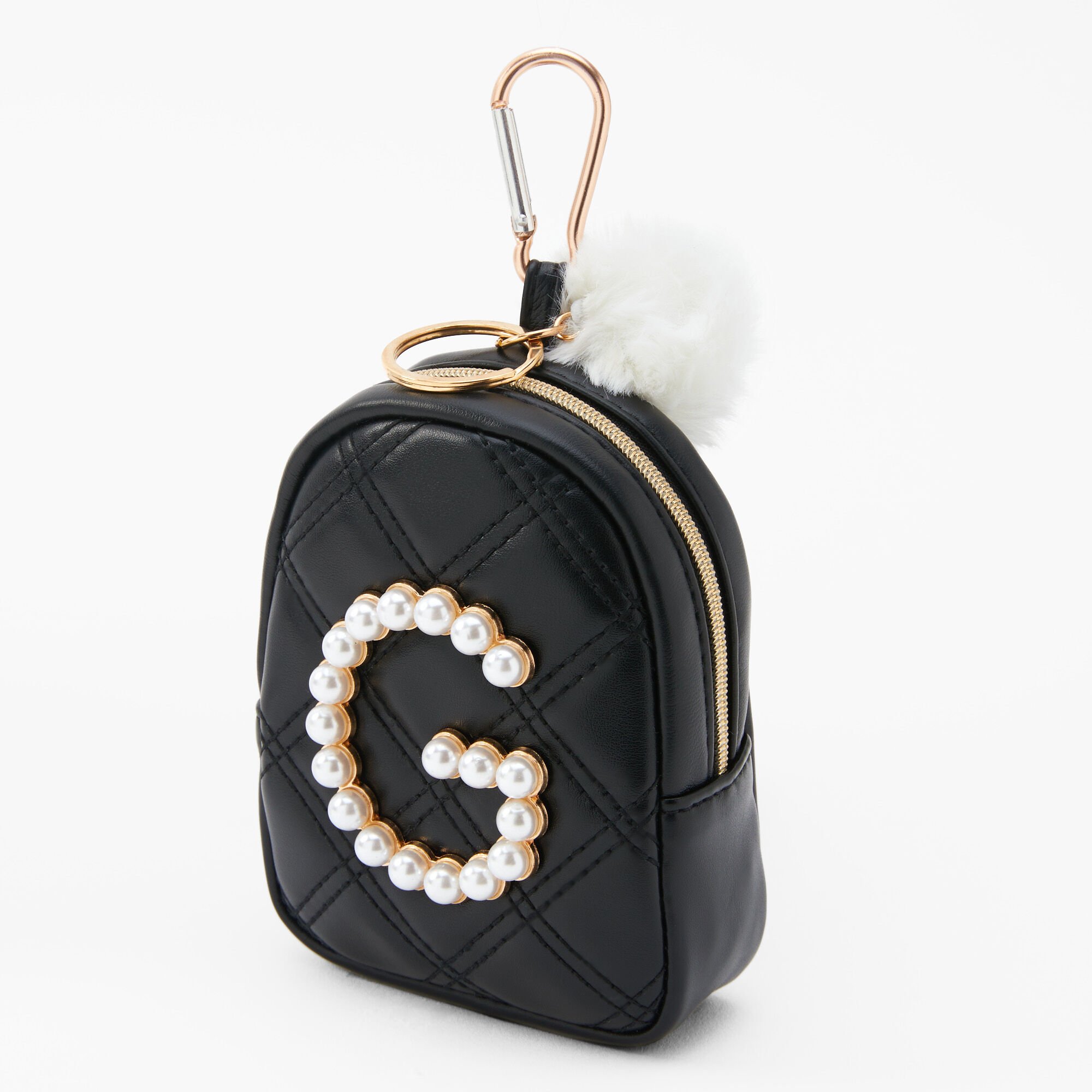 Claire's Porte-clés mini sac à dos perles d'imitation à initiale - Noir, G