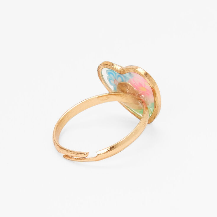 Bague &agrave; fleurs en forme de c&oelig;ur couleur dor&eacute; rose,