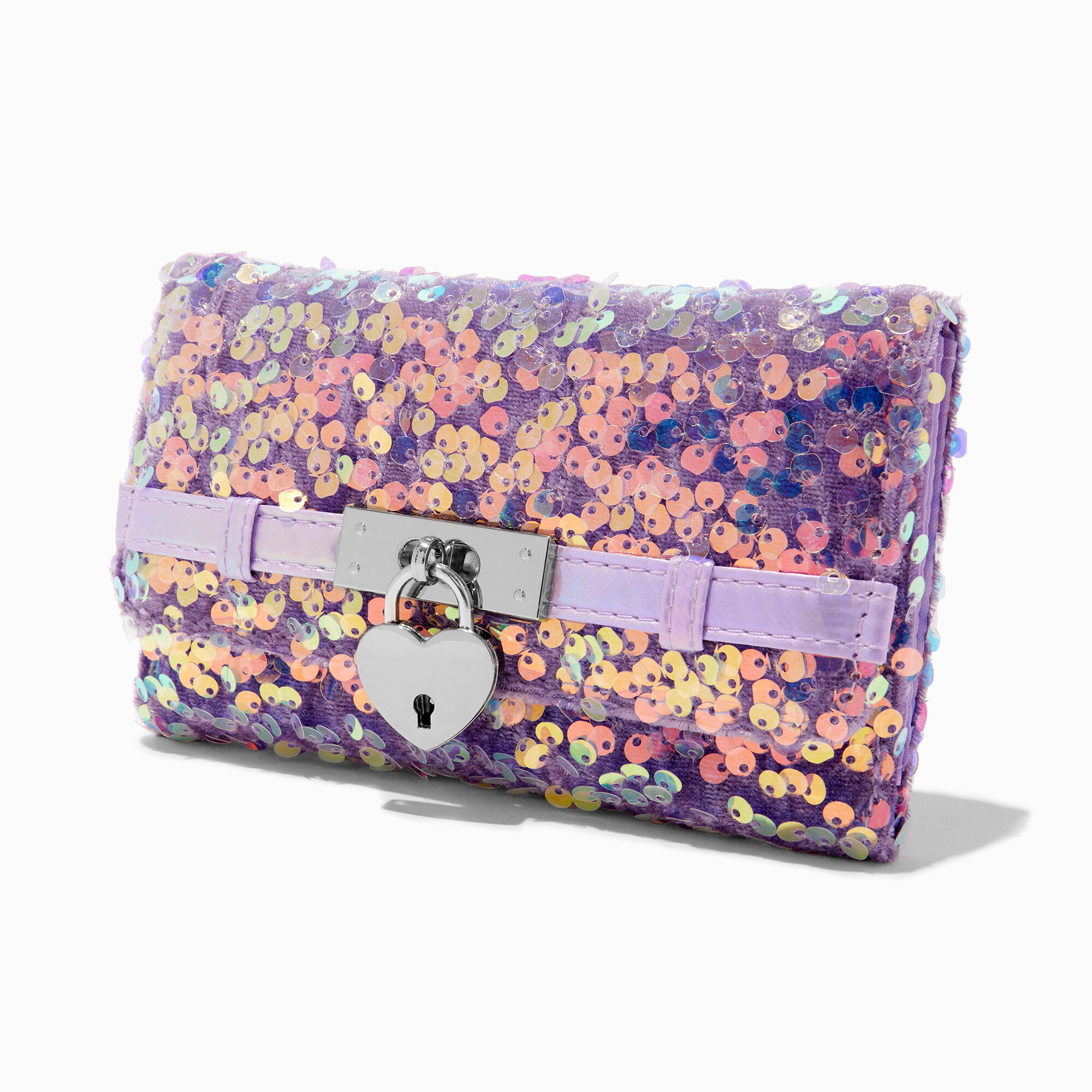 Portefeuille à trois compartiments avec boucle en forme de cœur sequins lavande,