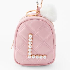 Initial Pearl Mini Backpack Keychain - Blush Pink, L,