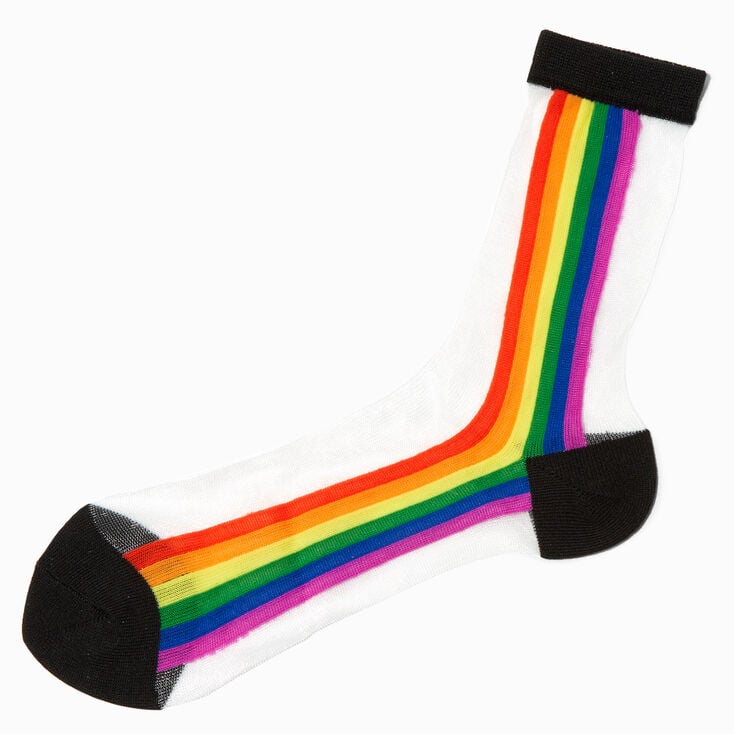 Rainbow Stripe Sheer Crew Socks,