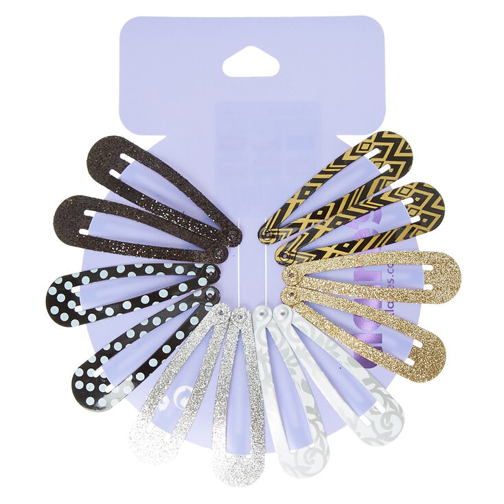 Mixed Glitter Snap Hair Clips - Gold, 12 Pack,