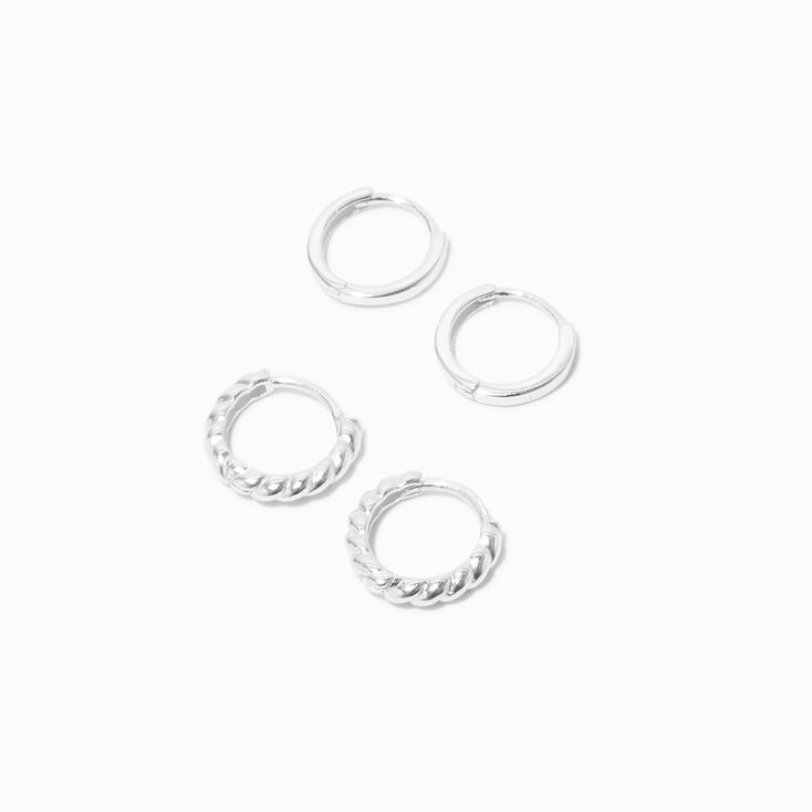 C LUXE by Claire&#39;s Sterling Silver 8MM &amp; 10MM Twisted Hoop Earrings - 2 Pack,