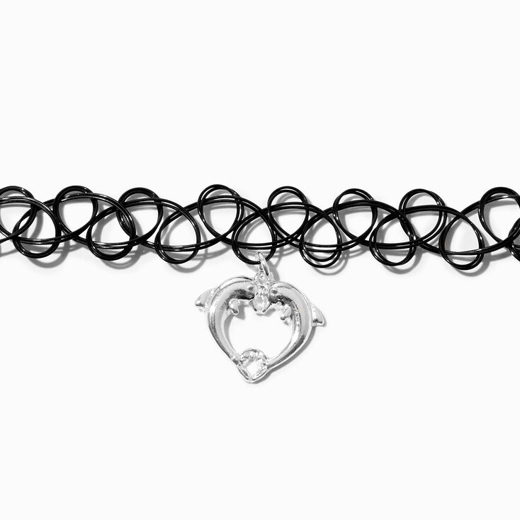 Dolphin Heart Tattoo Choker Necklace,