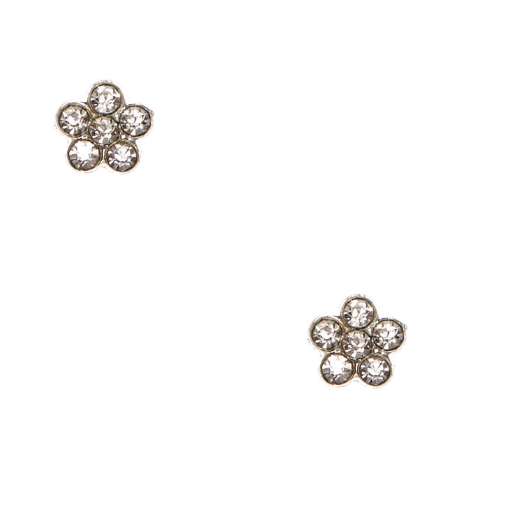 Clear Crystal Flower Magnetic Stud Earrings,