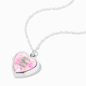 Pink Embellished Initial Glitter Heart Locket Necklace - E,