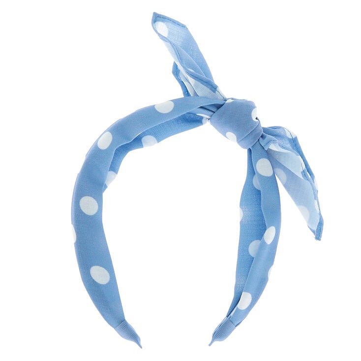 Polka Dot Knotted Bow Headband - Baby Blue,
