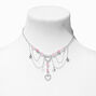 Silver Heart Pink Beaded Choker Necklace,