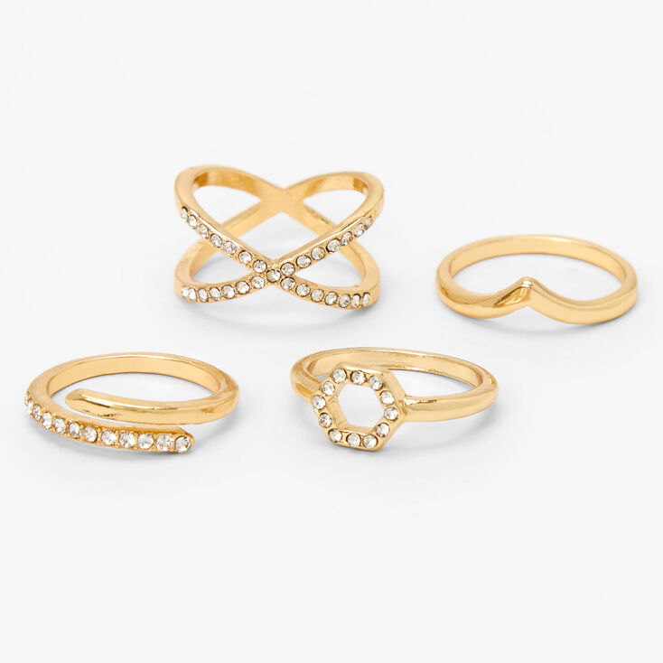 Gold-tone Embellished Geometric Rings - 4 Pack,