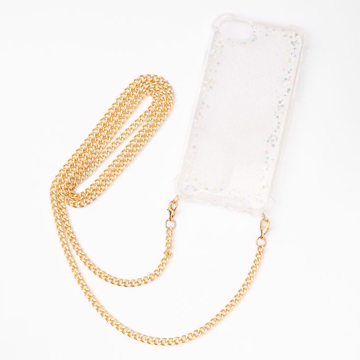 Claire's Coque de portable à paillettes irisées avec chaîne couleur dorée - Compatible avec iPhone 6/7/8/SE