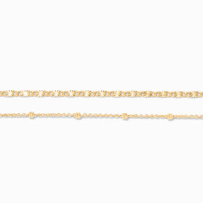 C LUXE by Claire&#39;s 18k Yellow Gold Plated Beaded &amp; Figaro Chain Anklets - 2 Pack,