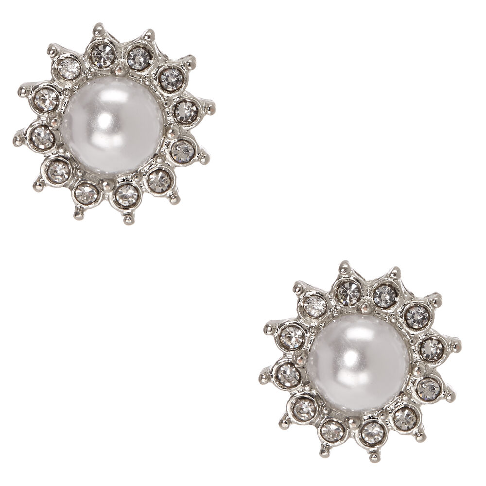 Faux Pearl Sunburst Stud Earrings,