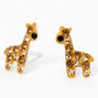 Sterling Silver Crystal Giraffe Stud Earrings - Brown,