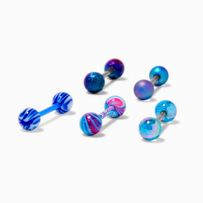 Aqua Swirl Glitter 14G Barbell Tongue Rings - 5 Pack,