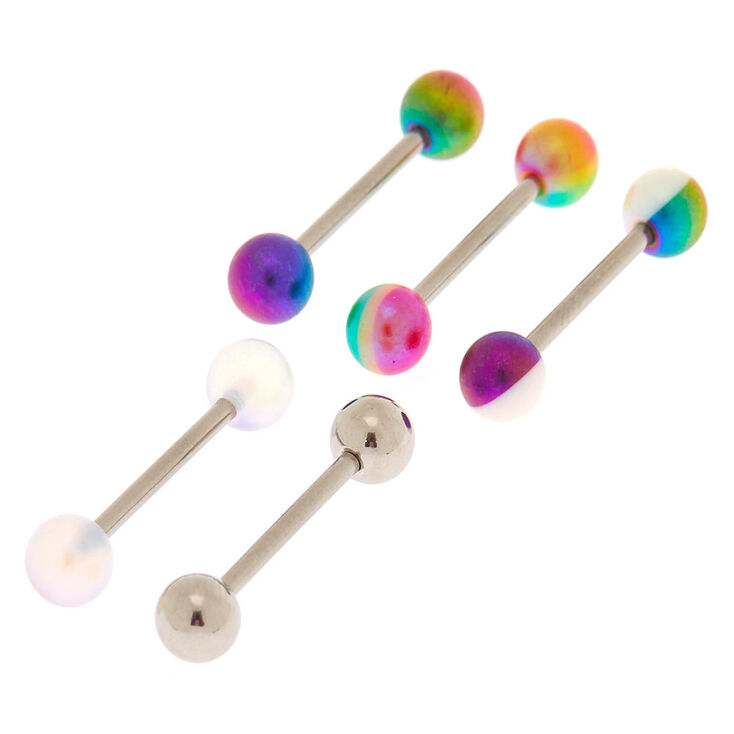 Silver 14G Frosted Rainbow Belly Rings - 5 Pack,