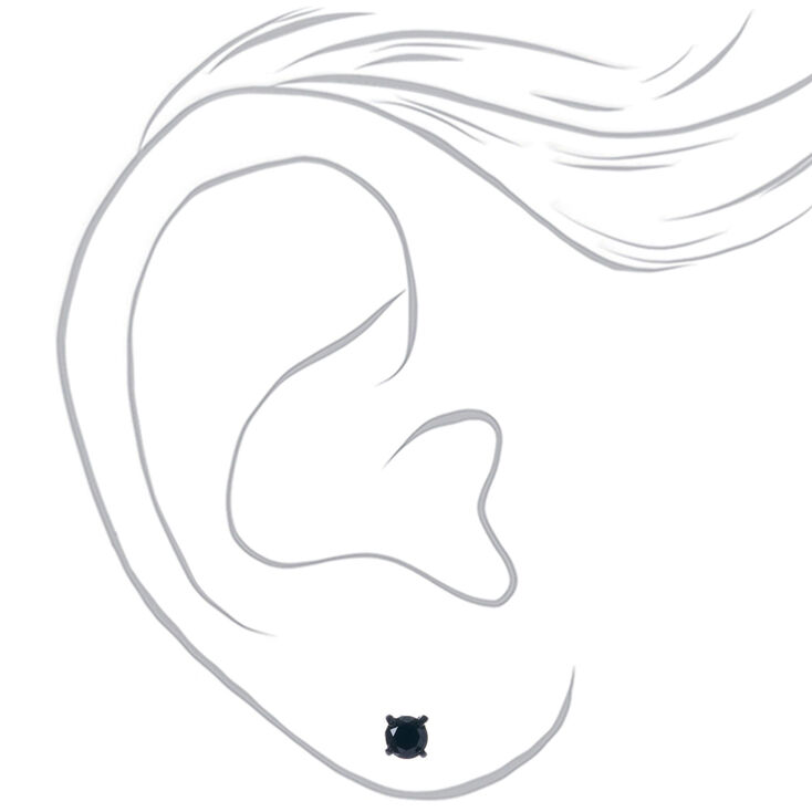 Black Cubic Zirconia 5mm Round Stud Earrings,