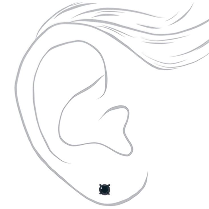 Black Cubic Zirconia Round Stud Earrings - 5MM,
