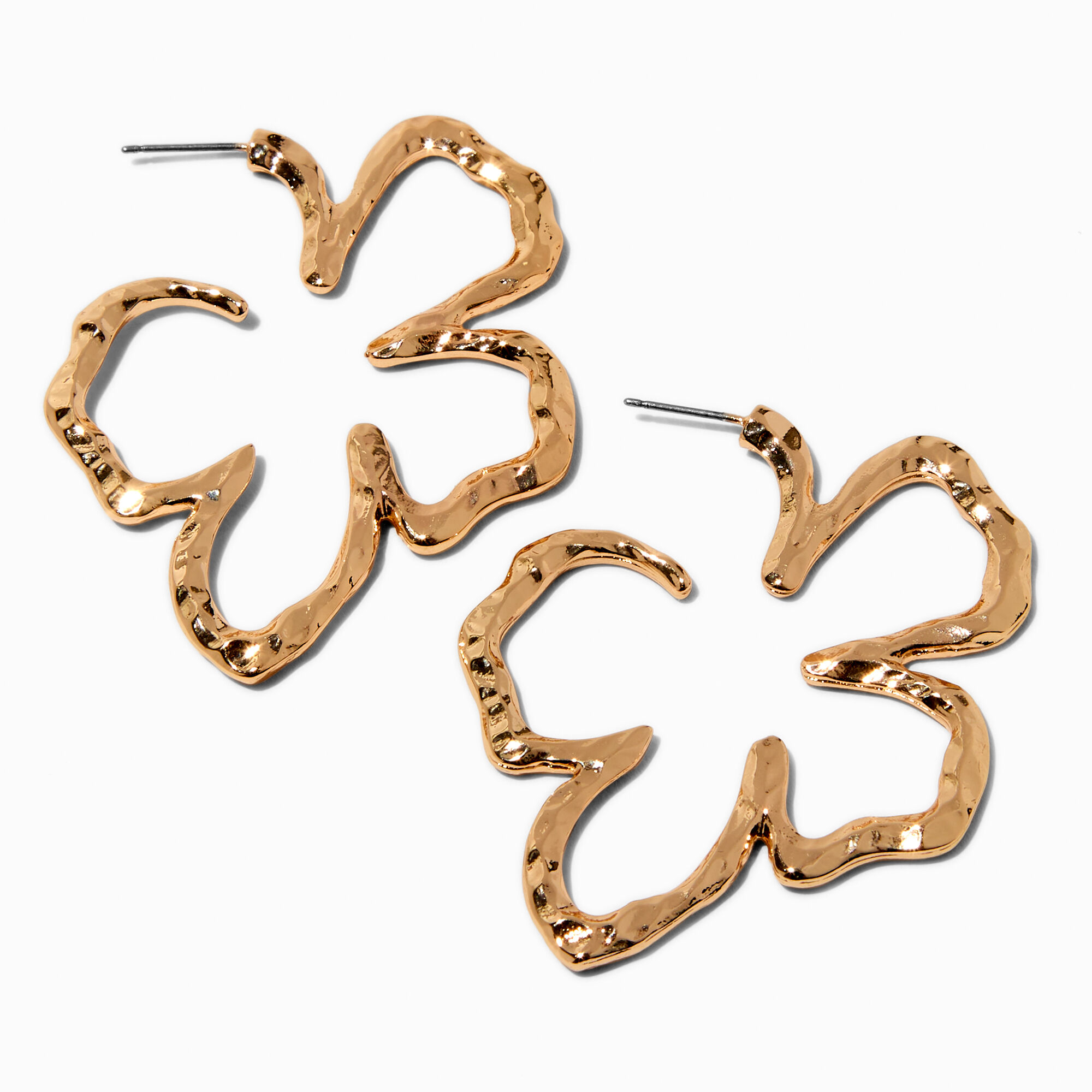 Squiggle Flower Outline Gold tone Hoop Earrings