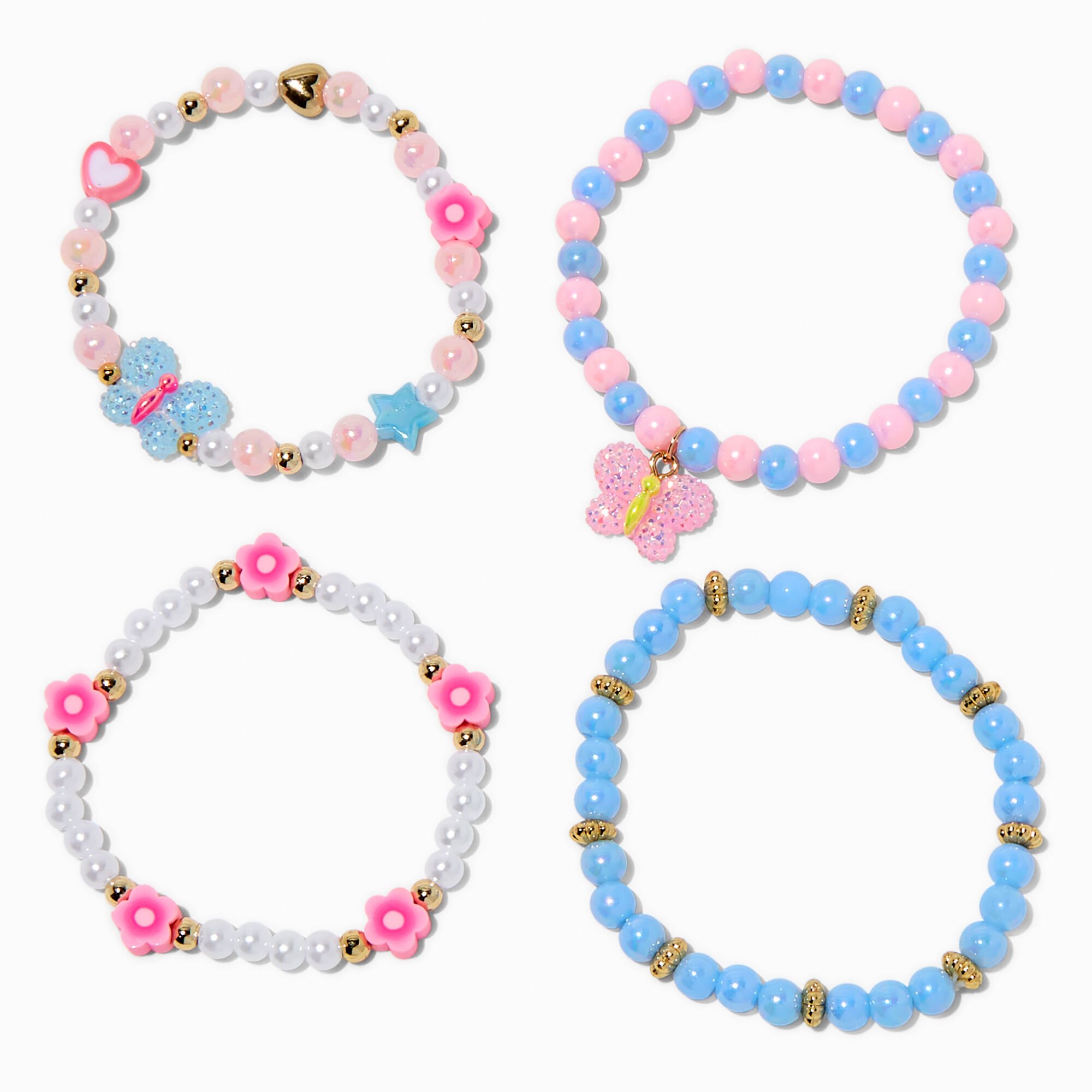 Textured Butterfly Beaded Stretch Bracelet Set - 4 Pack,
