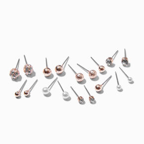 Clous d&rsquo;oreilles perles d&rsquo;imitation couleur dor&eacute; rose - Lot de 9,