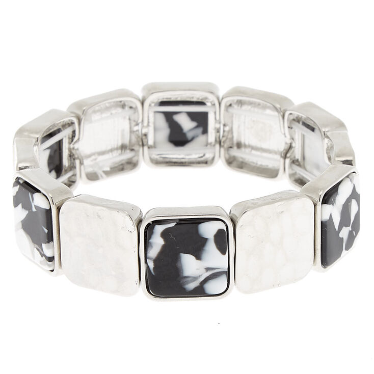 Claire's Bracelet élastique carrés en résine d'imitation noire et blanche