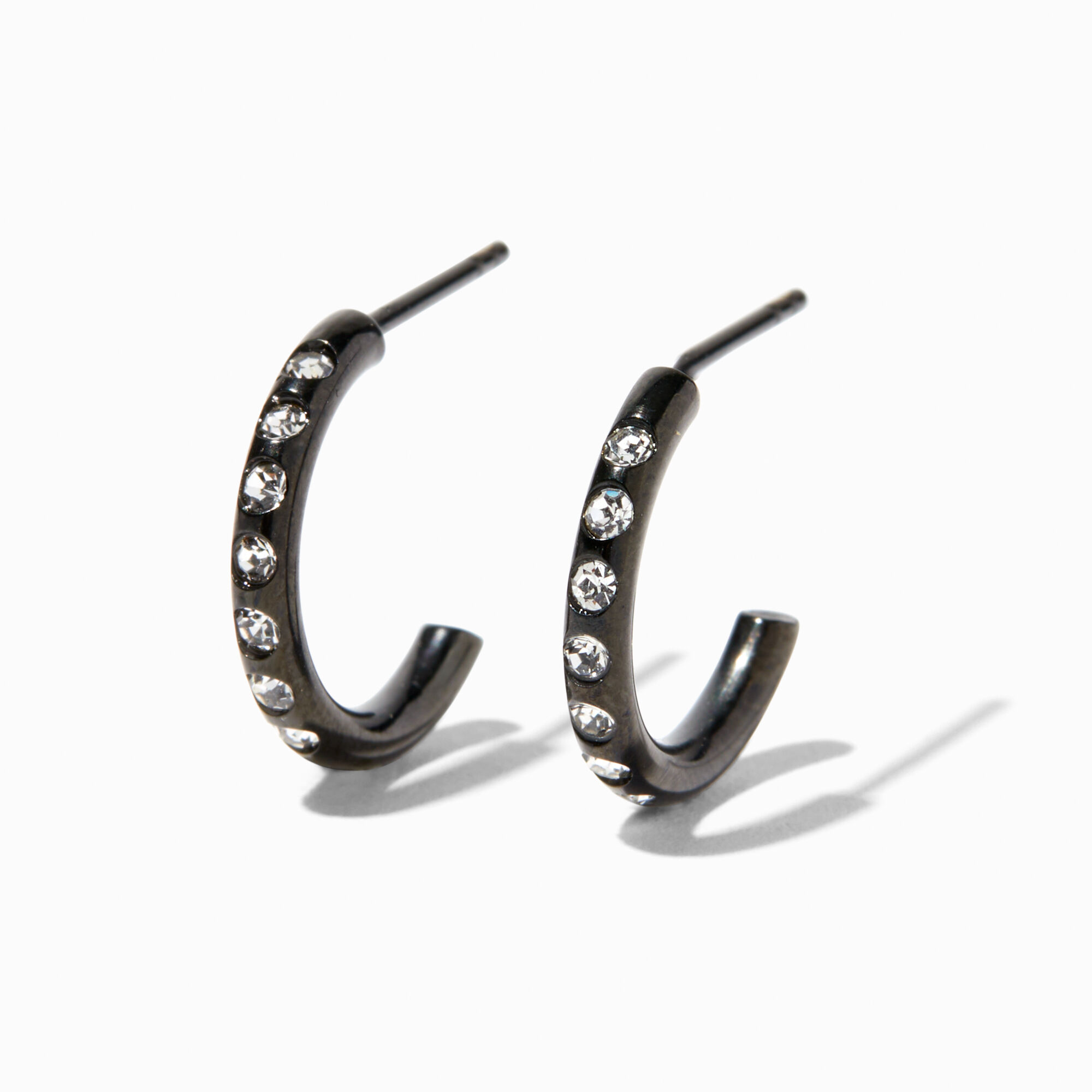 Black Titanium Crystal 10MM Half Hoop Earrings Claire s