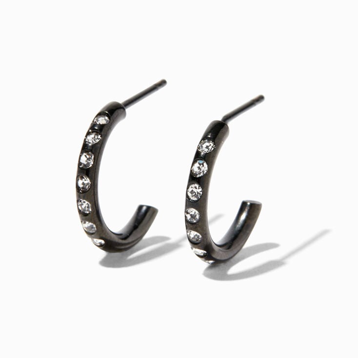 Black Titanium Crystal 10MM Half Hoop Earrings,