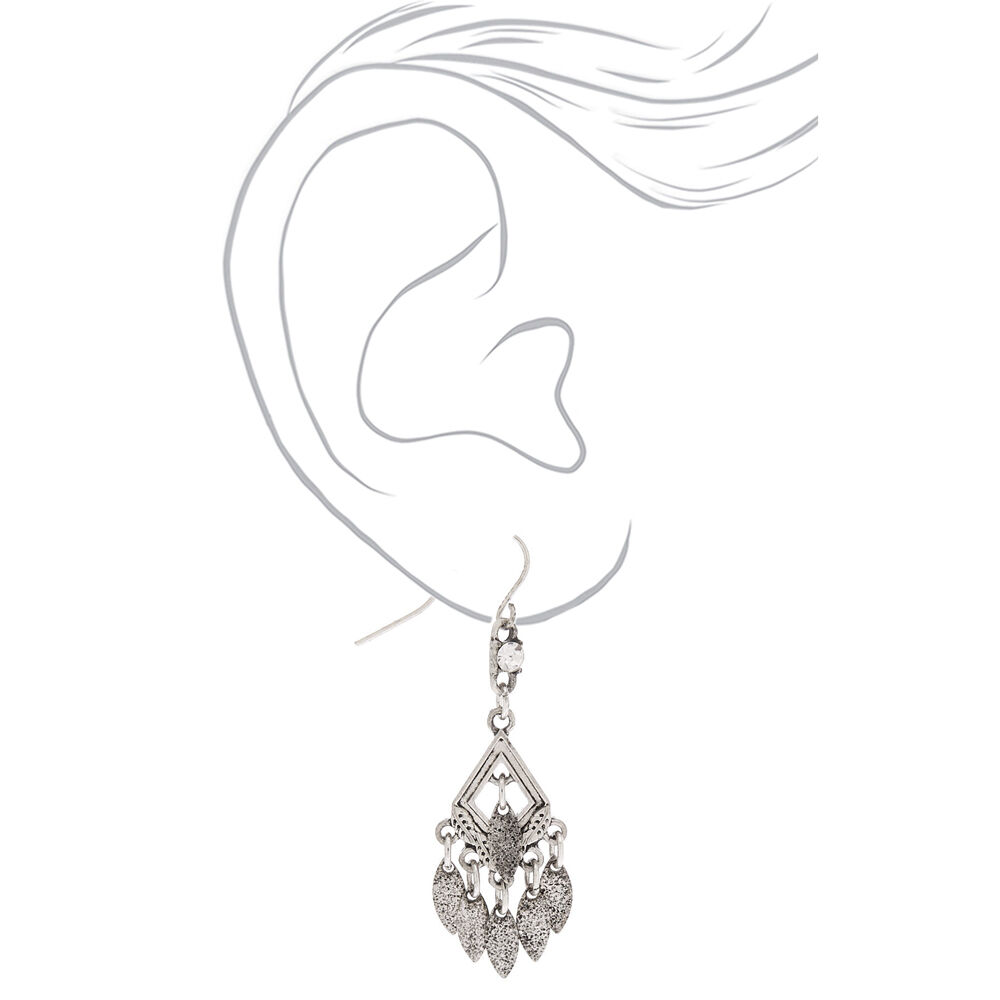 Silver 1.5" Diamond Dangle Drop Earrings,