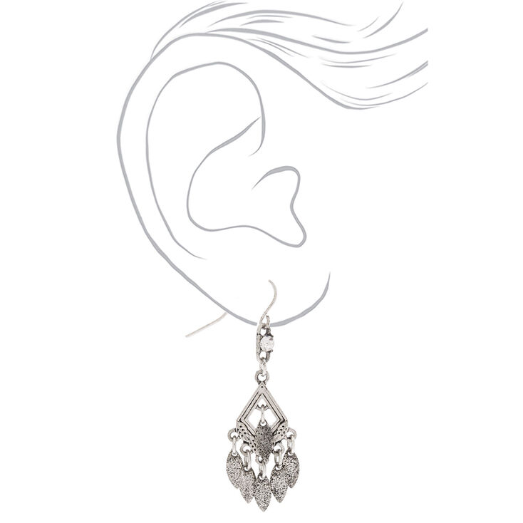 Silver 1.5&quot; Diamond Dangle Drop Earrings,