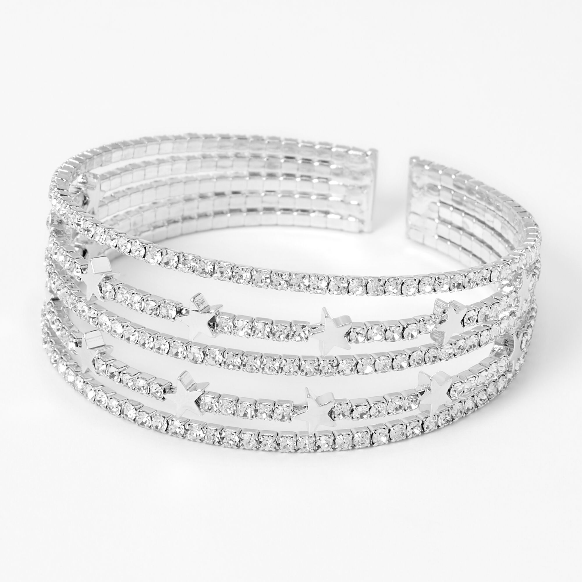 Silver Rhinestone Star Multi Row Bracelet,
