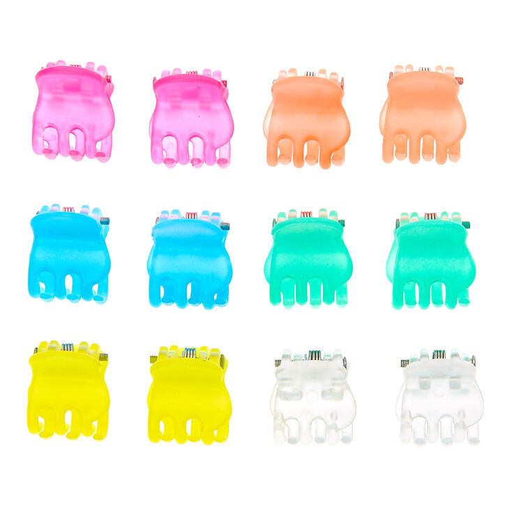 Mini pinces &agrave; cheveux transparentes fluo - Lot de 12,