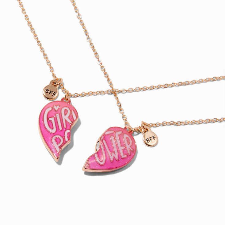 Best Friends Pink &#39;&#39;Girl Power&#39;&#39; Split Heart Necklaces - 2 Pack,